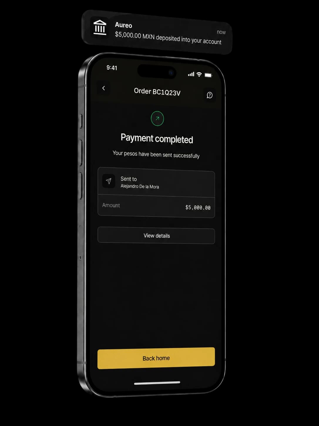 Flow for selling bitcoin and receiving pesos in Aureo