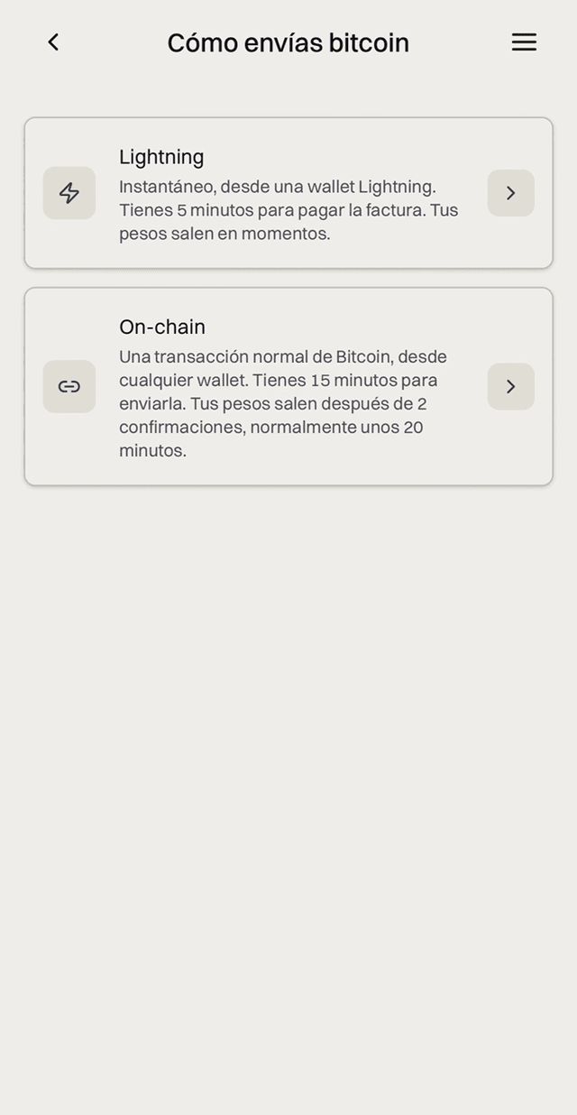 Lightning and On-chain options in the sell flow