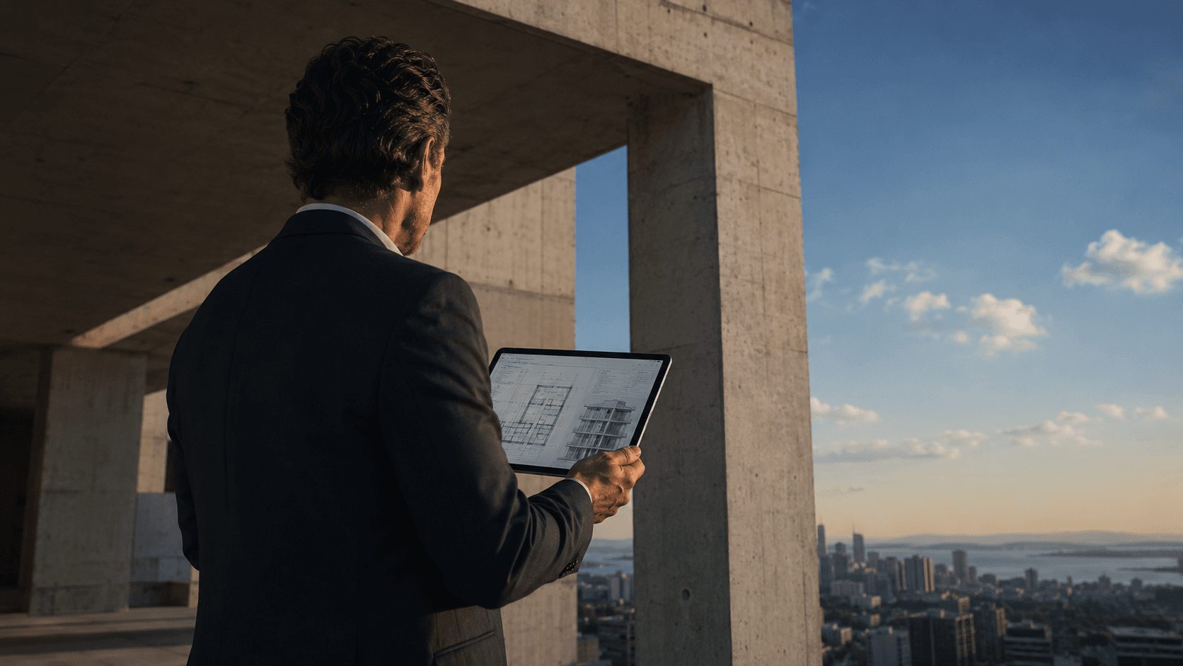 Obra en construcción con vista a la ciudad