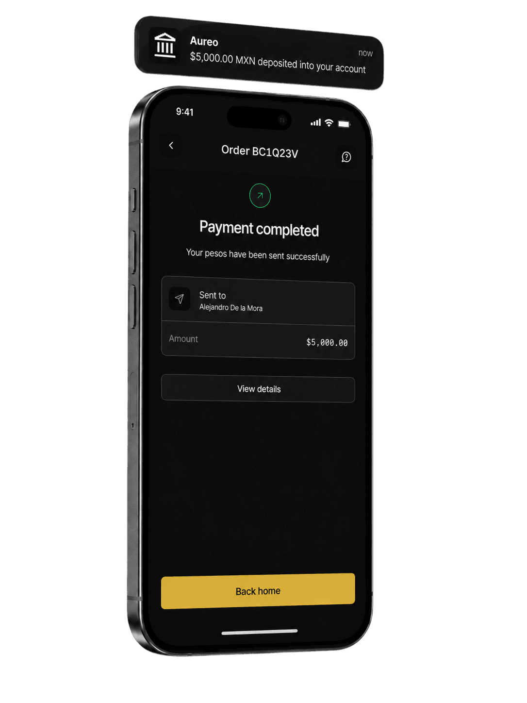 Flow for selling bitcoin and receiving pesos in Aureo